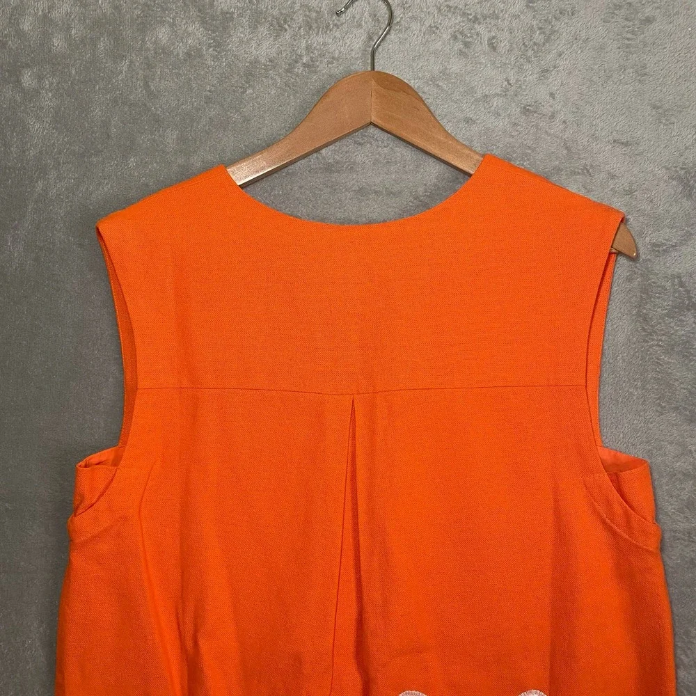 Anthropologie Maeve Orange Sleeveless Mini Dress with White Embroidered Starfish - Picture 5 of 15